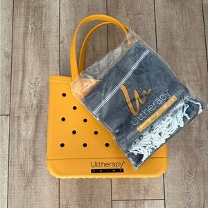 Yellow Bogg Bag with throw